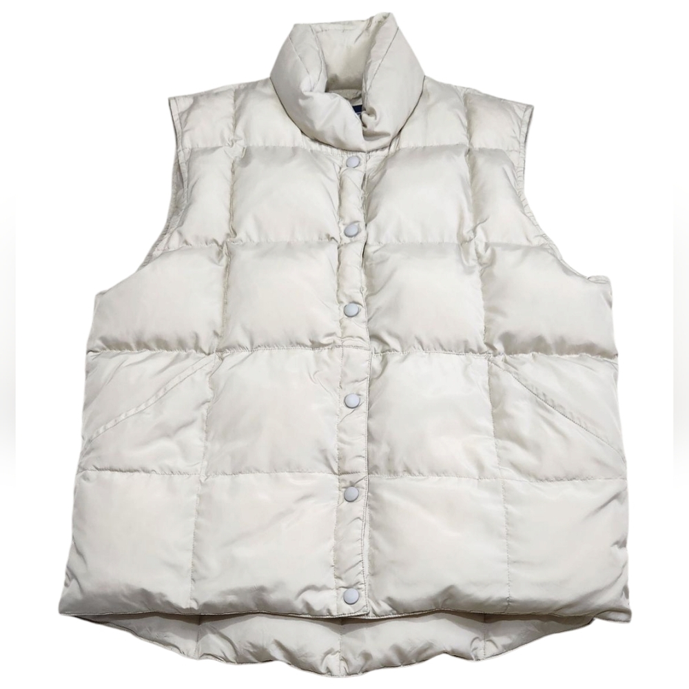 Lands End Goose Down Ivory Cream Puffer Vest Womens Sz Medium 10/12